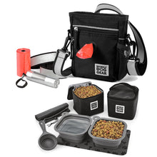 Load image into Gallery viewer, Bundle: ODG Day/Night Walking Bag (Black) and ODG Dine Away Set TM (Med/Lg Dogs) (Black)