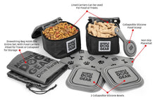 Load image into Gallery viewer, Bundle: ODG Day Away Tote Bag TM (Black), ODG Dine Away Set (Small Dogs) (Black) and ODG Weekender Backpack TM (Black)