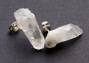 Raw Quartz Point  Earrings, Geo Earrings, Rock Stud Earrings, Crystal Earrings