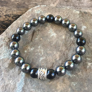 Hematite and Black Obsidian Bead Bracelet