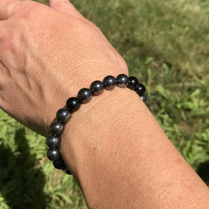 Hematite and Black Obsidian Bead Bracelet